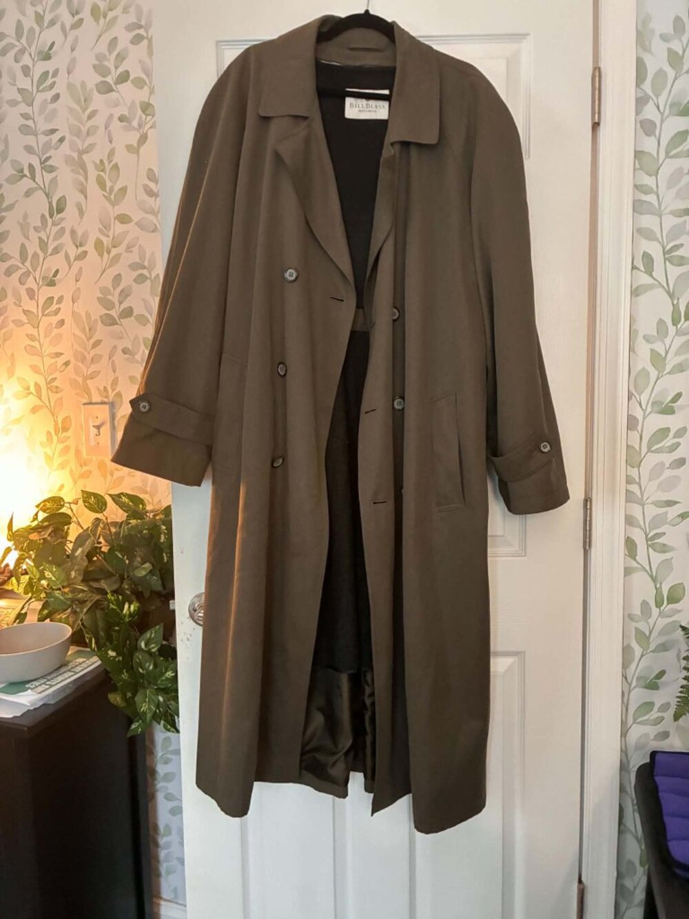 Vintage Bill Blass Menswear Brown Long Trench Coat 44 Long